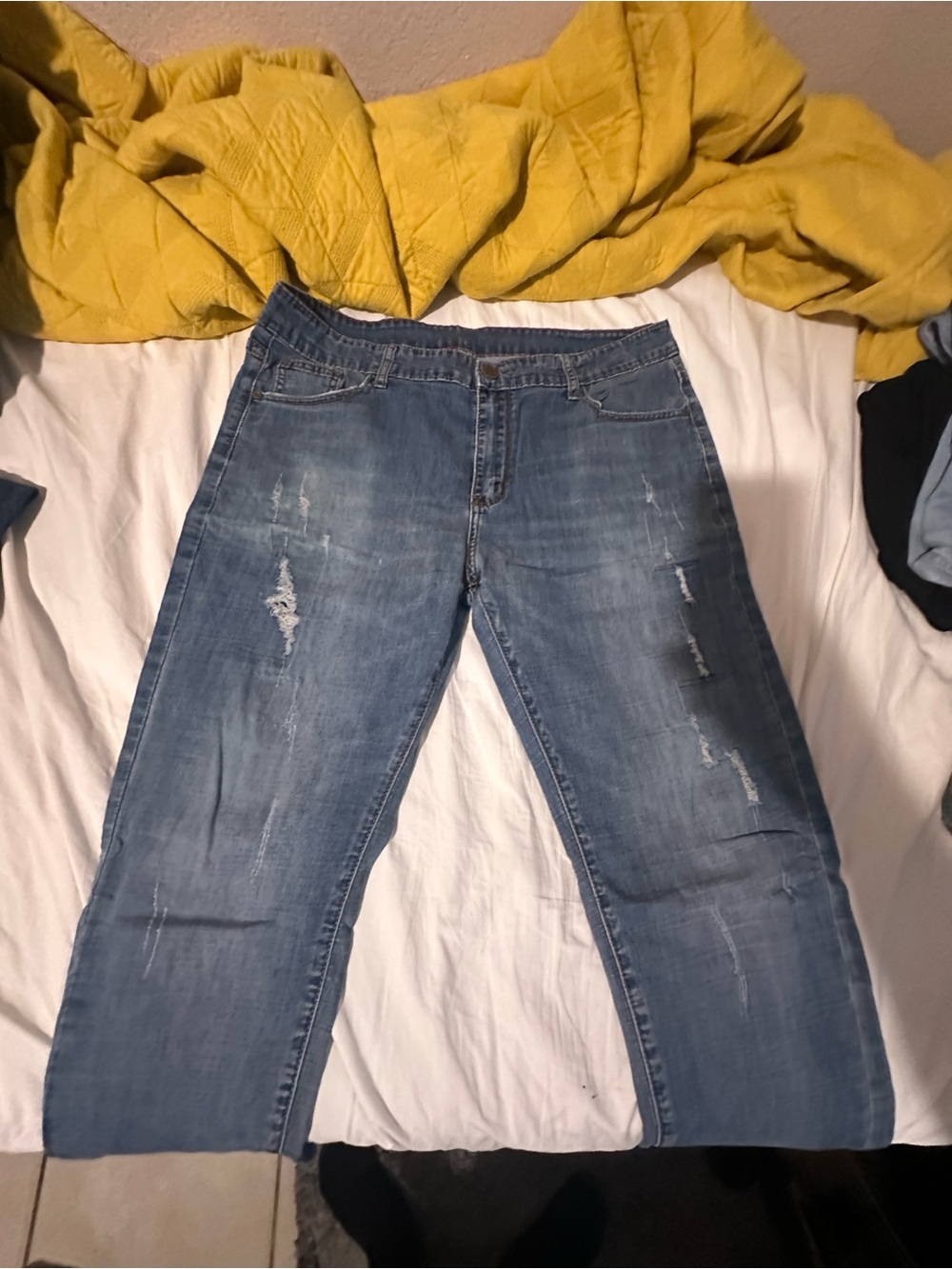 Light Wash Distressed Straight-Leg Jeans